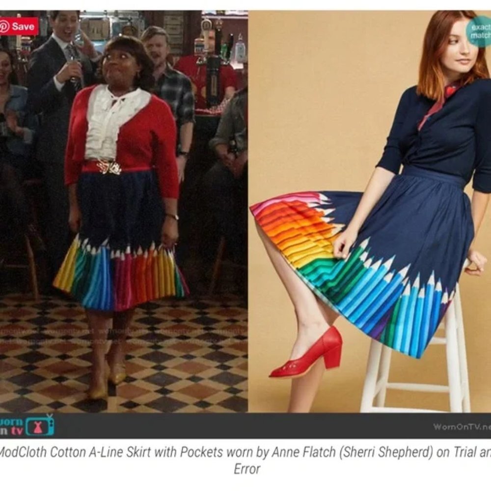 Navy Pencil-Print Knee-Length Skirt with Rainbow Pencil Design - Picture 2 of 3